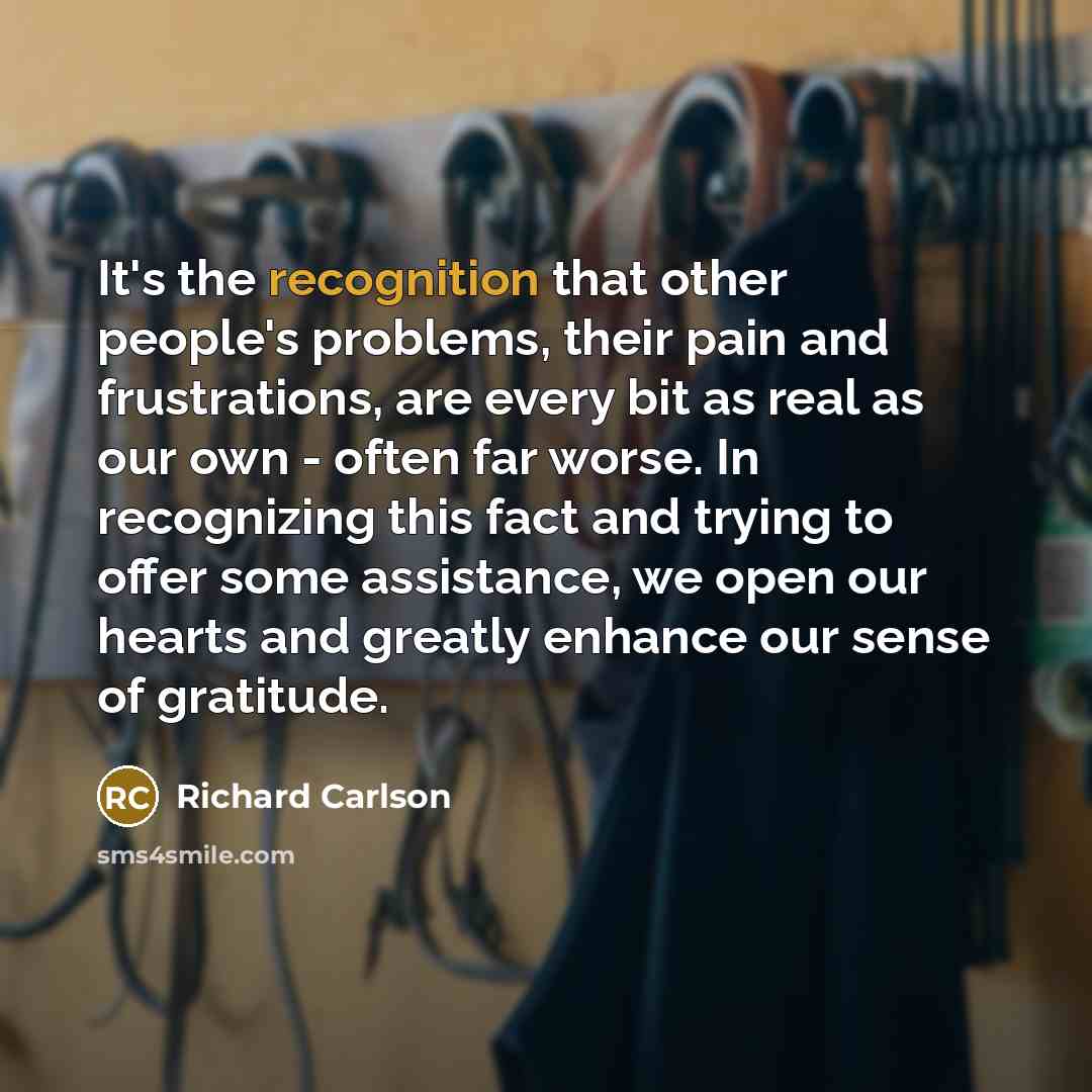 “It's the recognition that other people's problems, their pain and…” quote by Richard Carlson