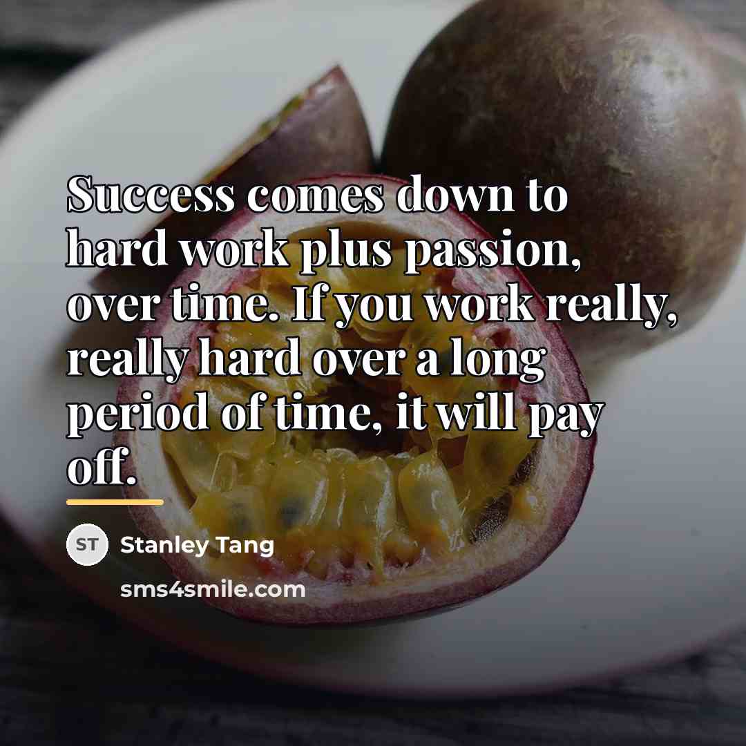 “Success comes down to hard work plus passion, over time.…” quote by Stanley Tang
