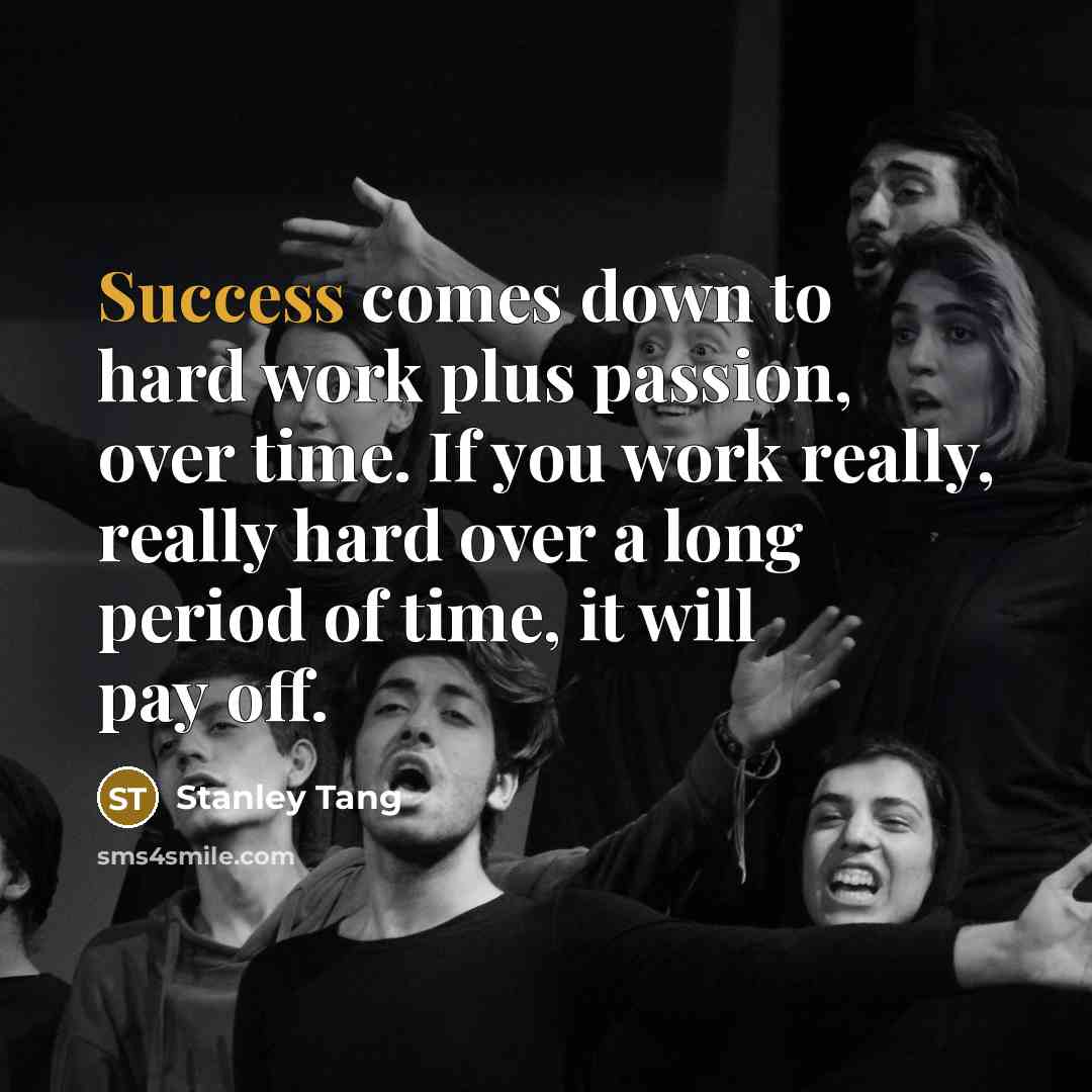 “Success comes down to hard work plus passion, over time. If you work really, really hard over a long period of time, it will pay off.” quote by Stanley Tang