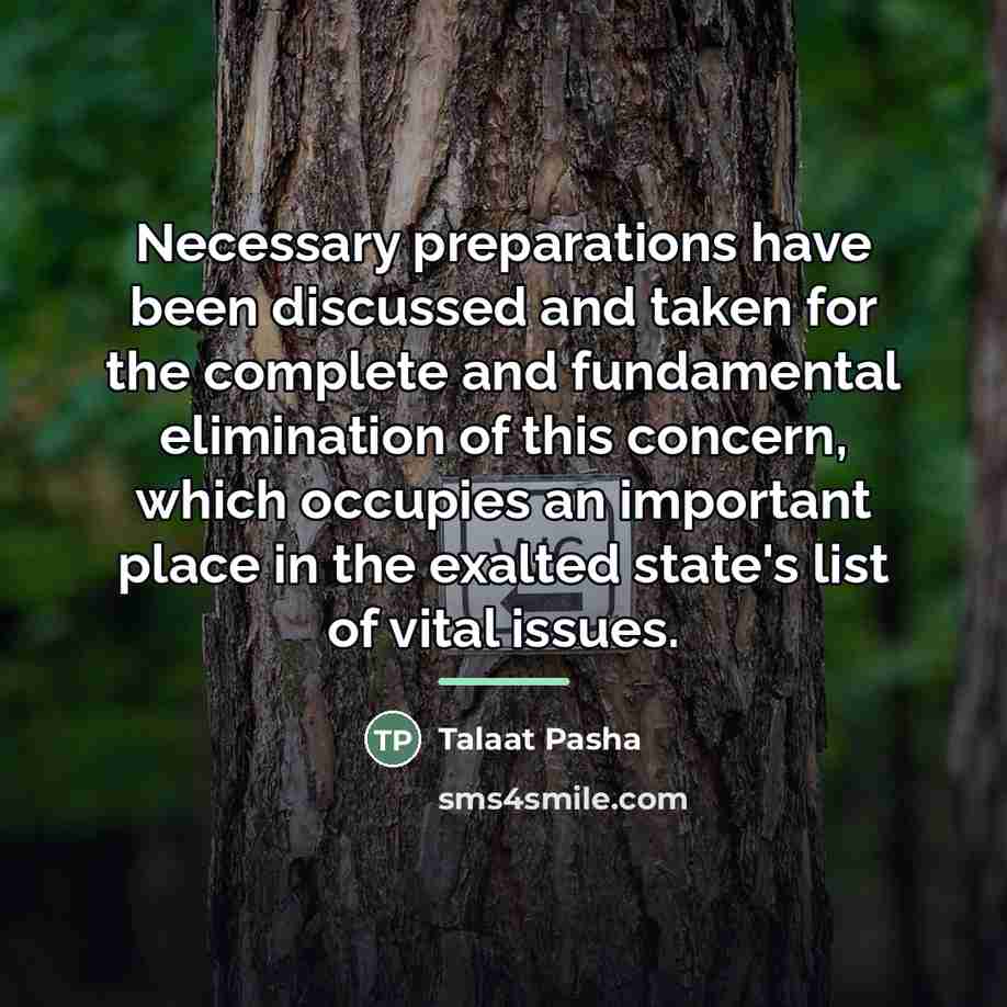 “Necessary preparations have been discussed and taken for the complete…” quote by Talaat Pasha