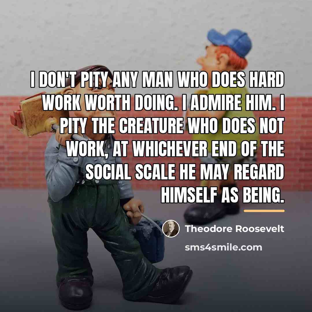 “I don't pity any man who does hard work worth…” quote by Theodore Roosevelt