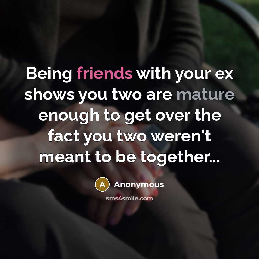 “Being friends with your ex shows you two are mature enough to get over the fact you two weren't meant to be together...” quote by Anonymous