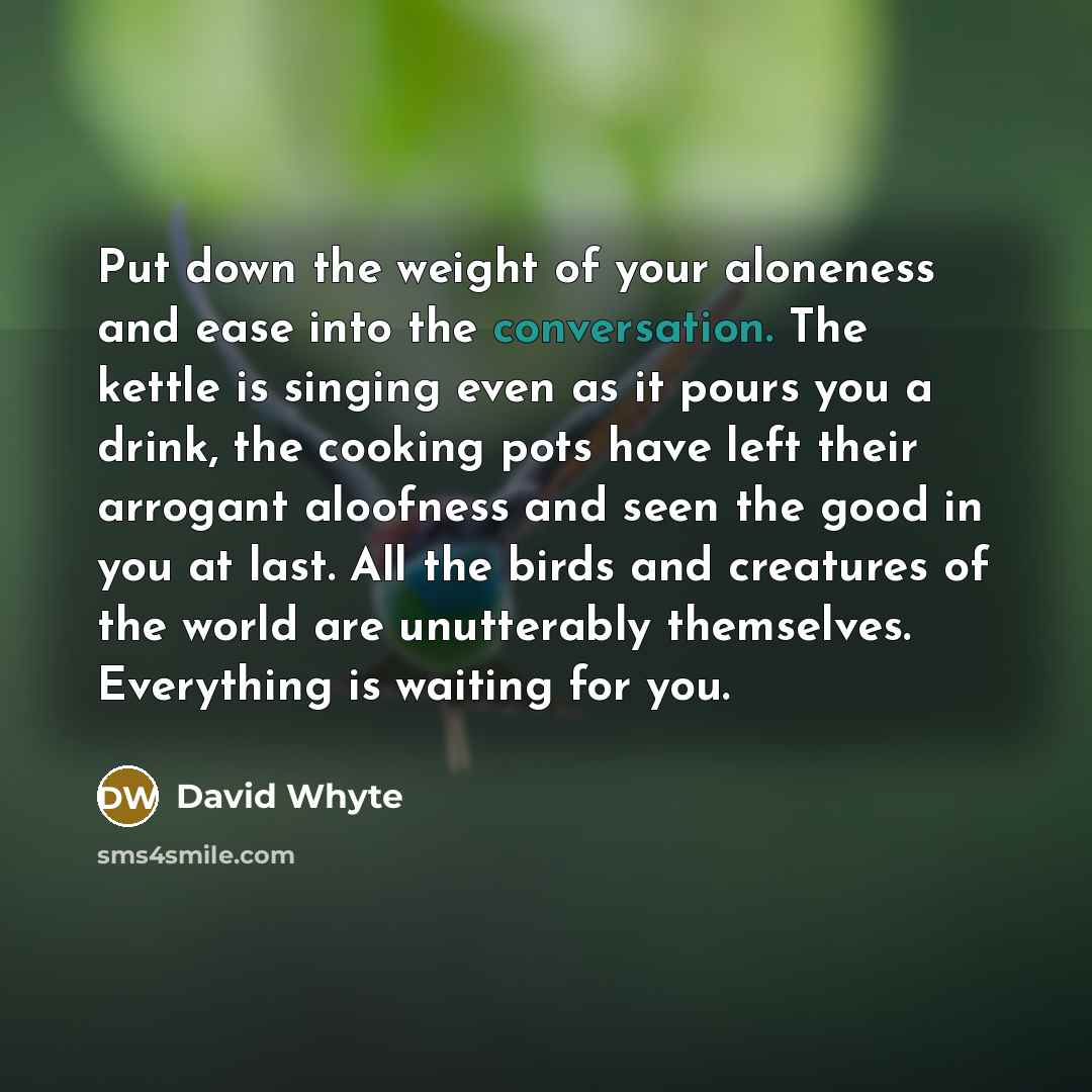 “Put down the weight of your aloneness and ease into…” quote by David Whyte