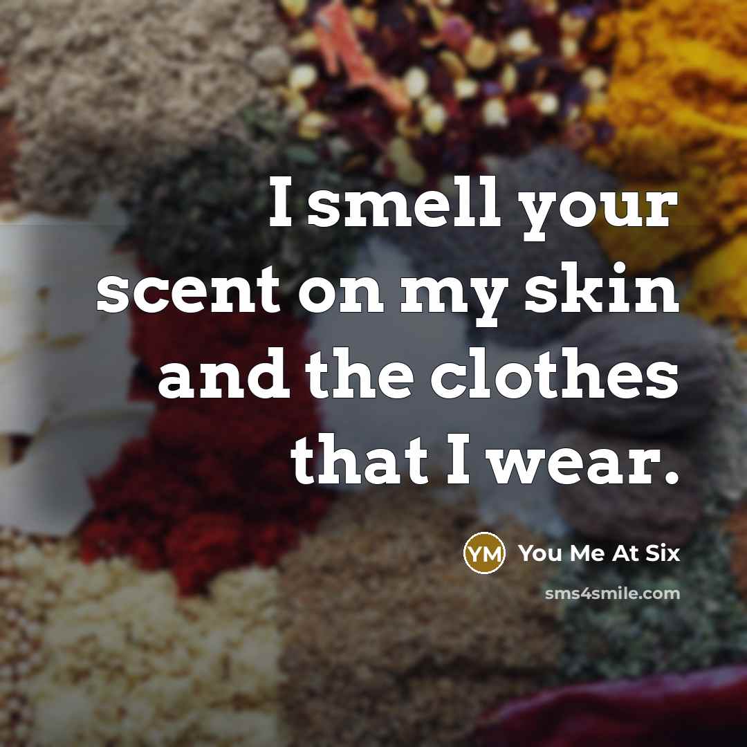 “I smell your scent on my skin and the clothes…” quote by You Me At Six