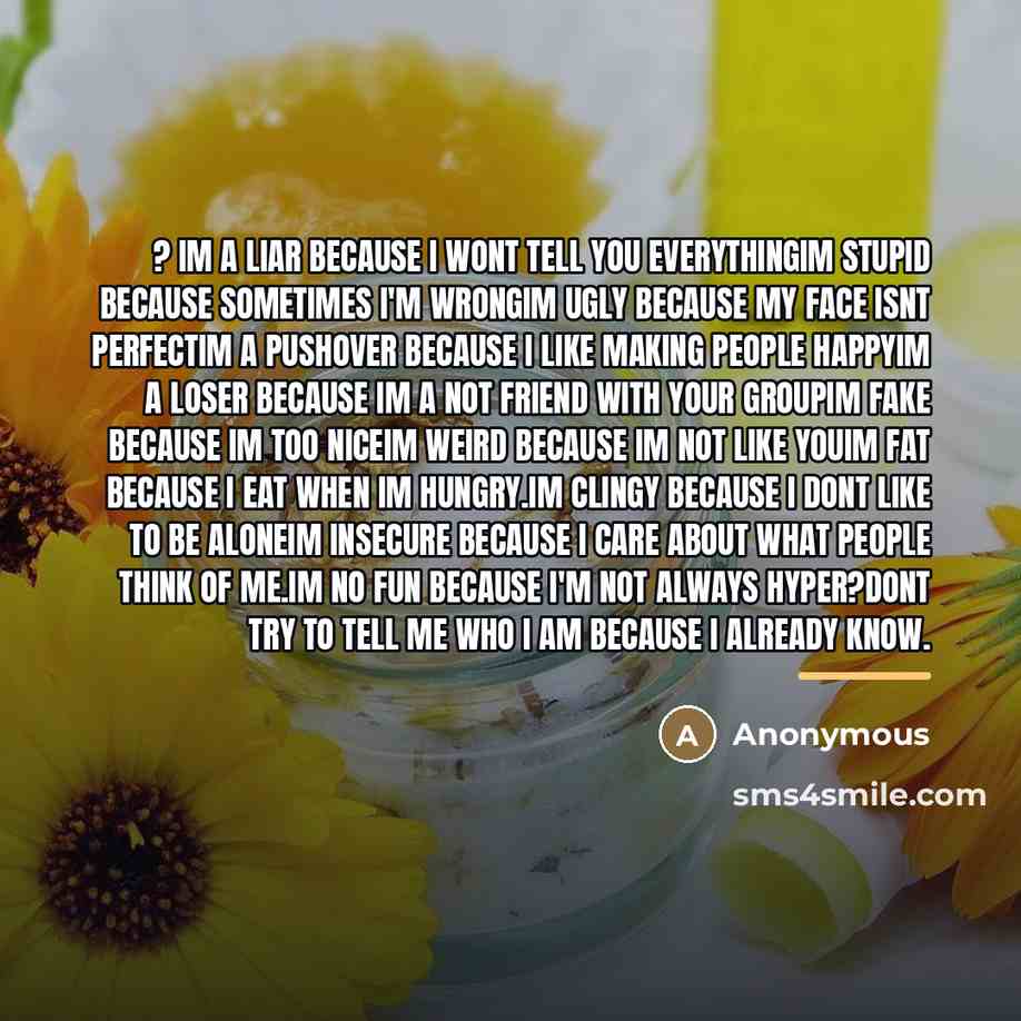 “? Im a liar because I wont tell you everythingIm…” quote by Anonymous