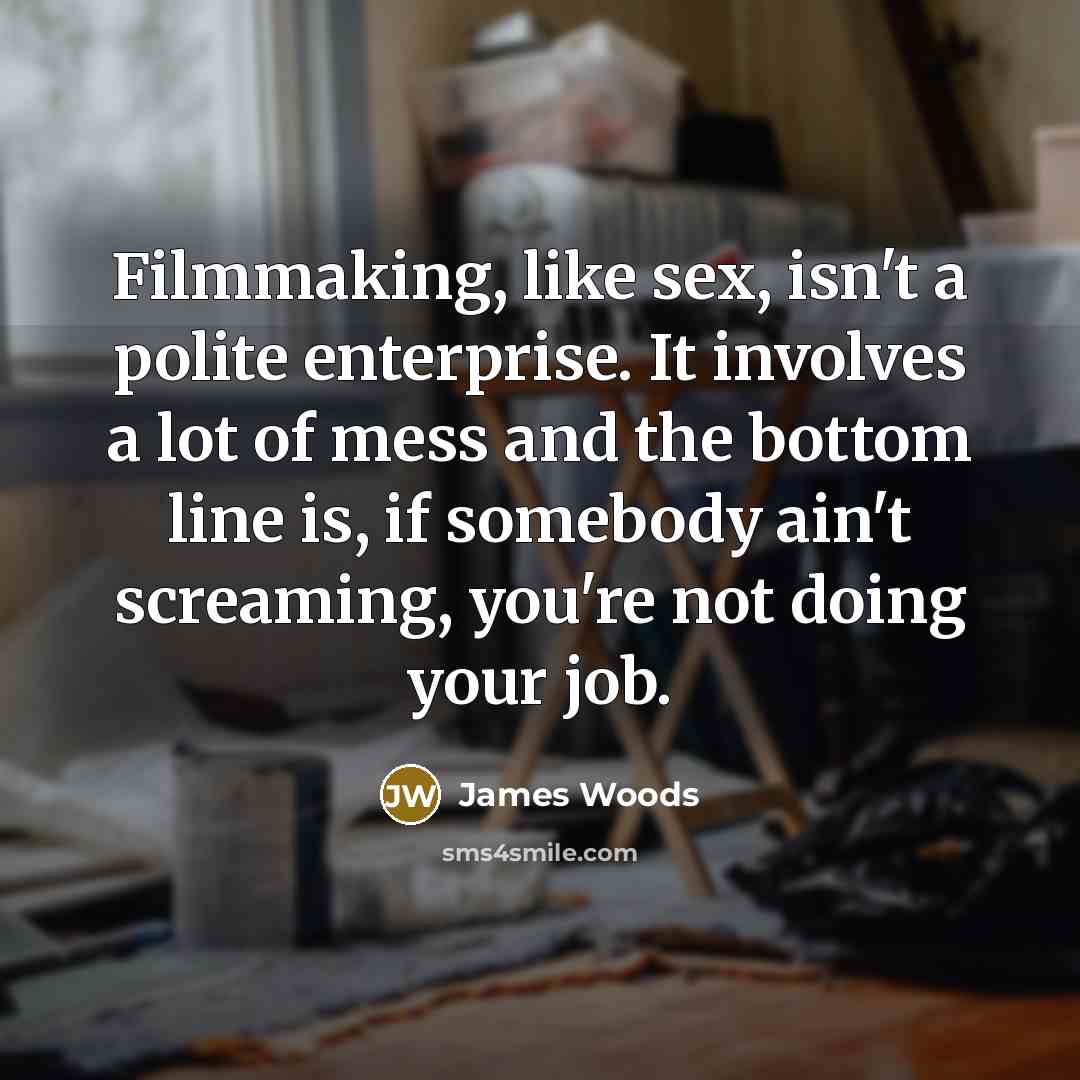 “Filmmaking, like sex, isn't a polite enterprise. It involves a…” quote by James Woods