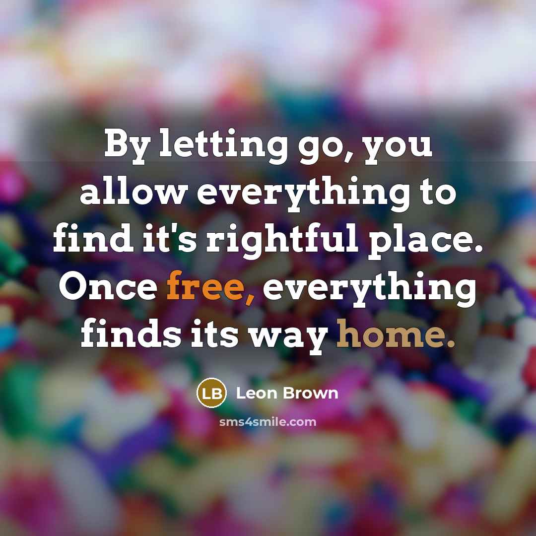 “By letting go, you allow everything to find it's rightful place. Once free, everything finds its way home.” quote by Leon Brown