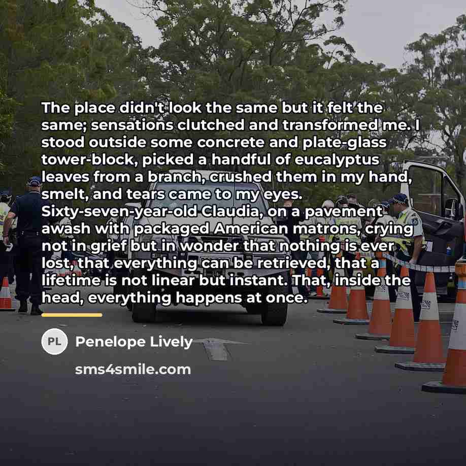 “The place didn't look the same but it felt the…” quote by Penelope Lively