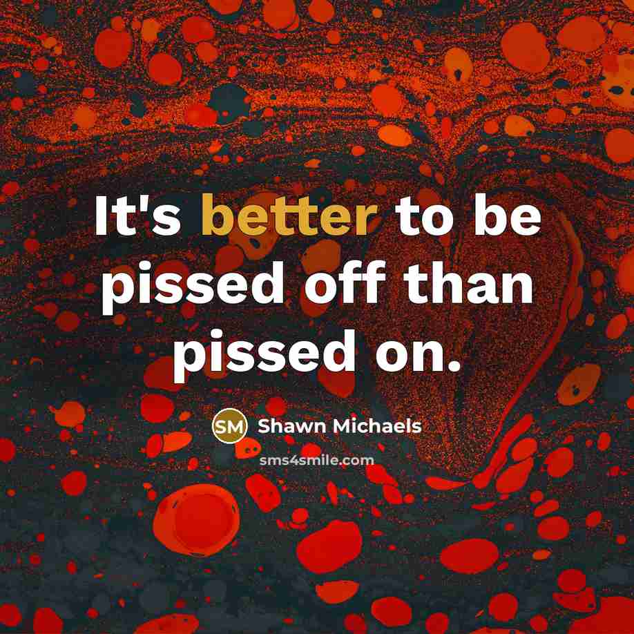 “It's better to be pissed off than pissed on.” quote by Shawn Michaels