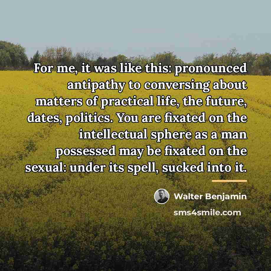 “For me, it was like this: pronounced antipathy to conversing…” quote by Walter Benjamin