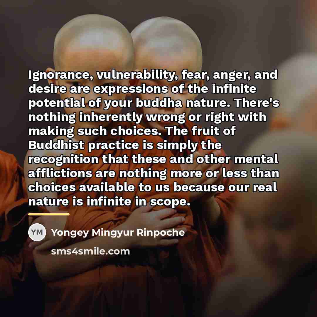 “Ignorance, vulnerability, fear, anger, and desire are expressions of the…” quote by Yongey Mingyur Rinpoche