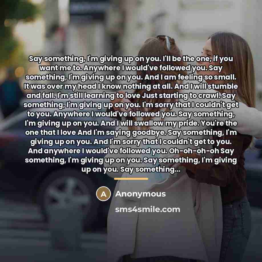 “Say something, I'm giving up on you. I'll be the…” quote by Anonymous