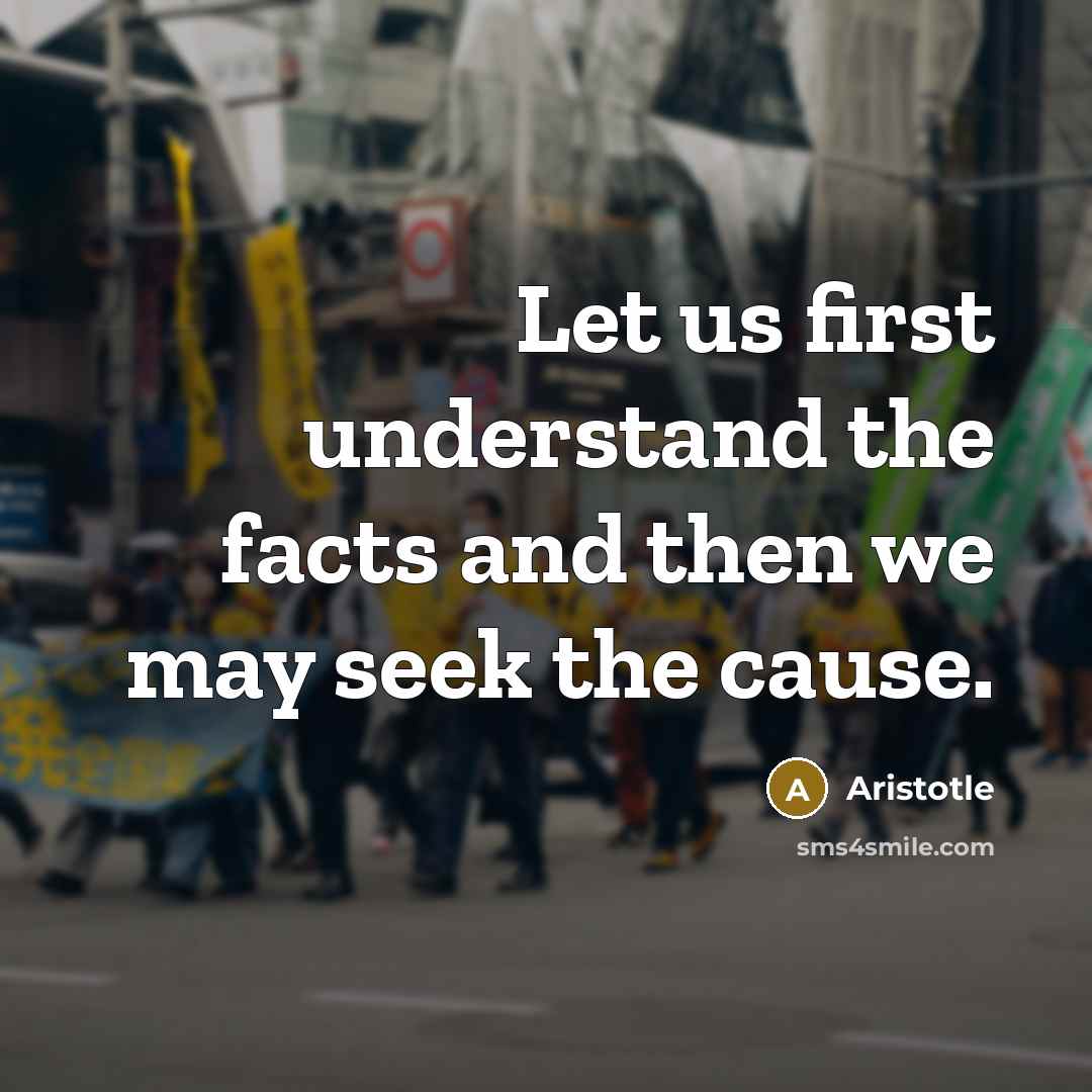 “Let us first understand the facts and then we may seek the cause.” quote by Aristotle