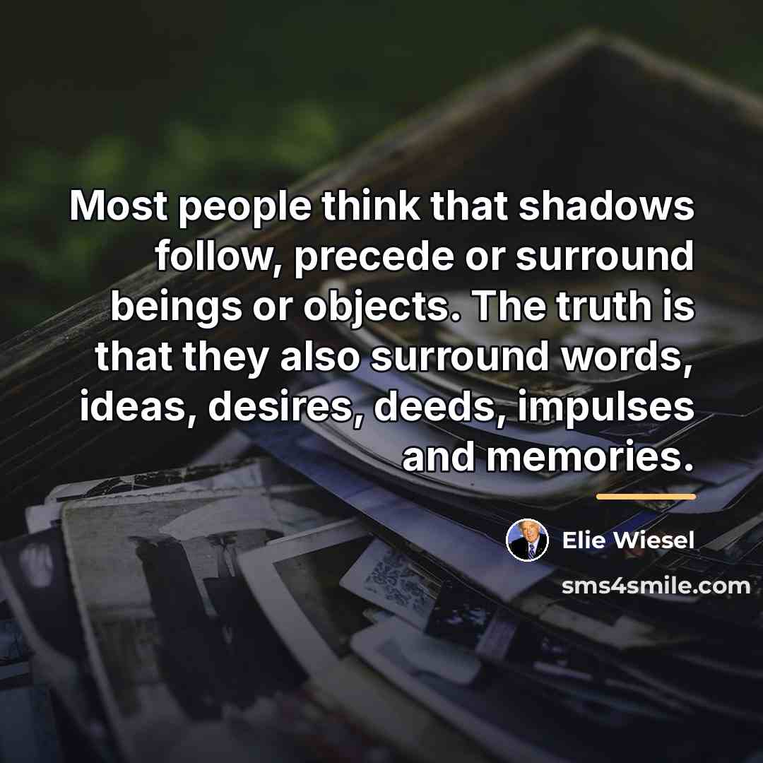 “Most people think that shadows follow, precede or surround beings…” quote by Elie Wiesel