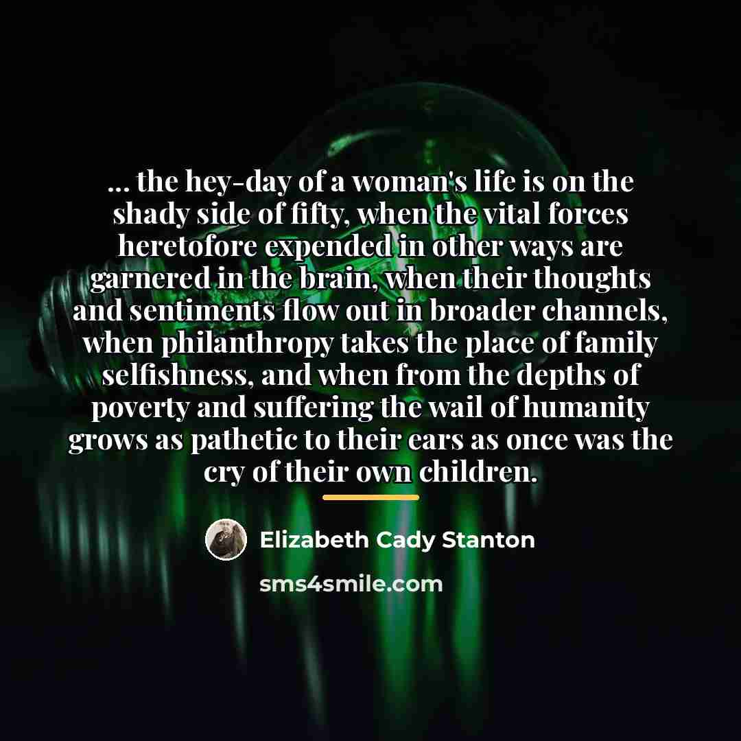 “... the hey-day of a woman's life is on the…” quote by Elizabeth Cady Stanton