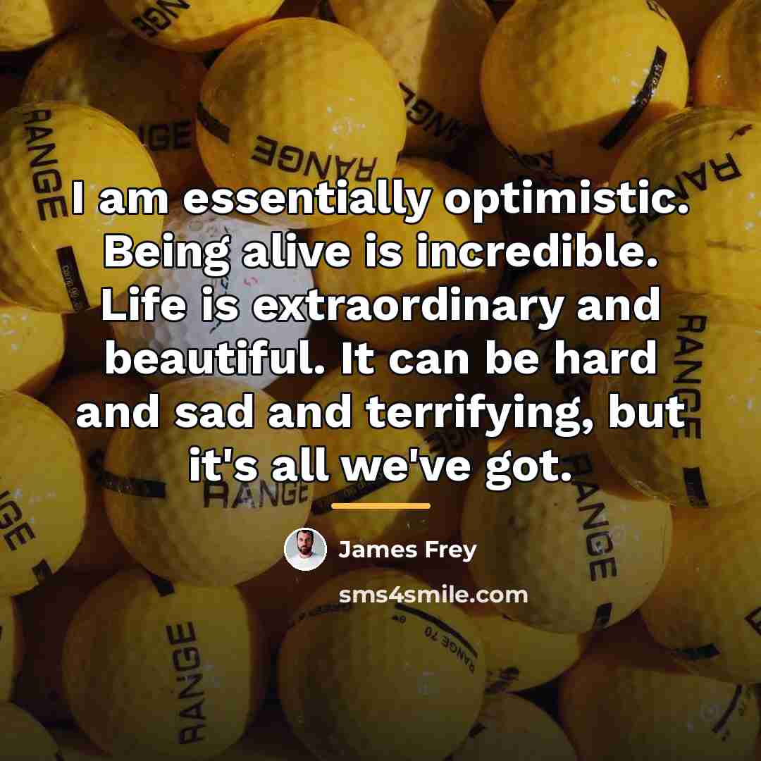 “I am essentially optimistic. Being alive is incredible. Life is…” quote by James Frey