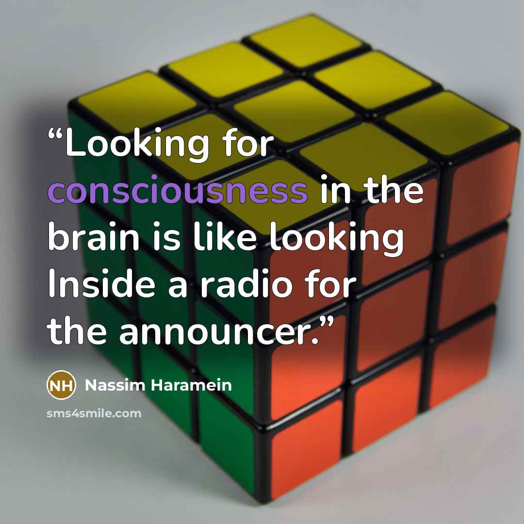 “Looking for consciousness in the brain is like looking Inside a radio for the announcer.” quote by Nassim Haramein