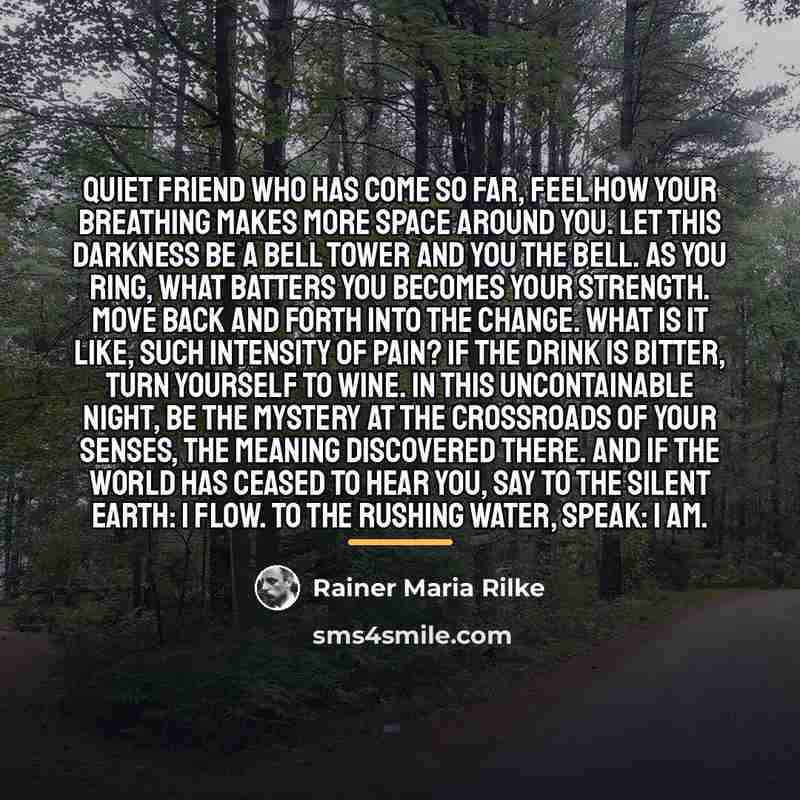 “Quiet friend who has come so far, feel how your…” quote by Rainer Maria Rilke