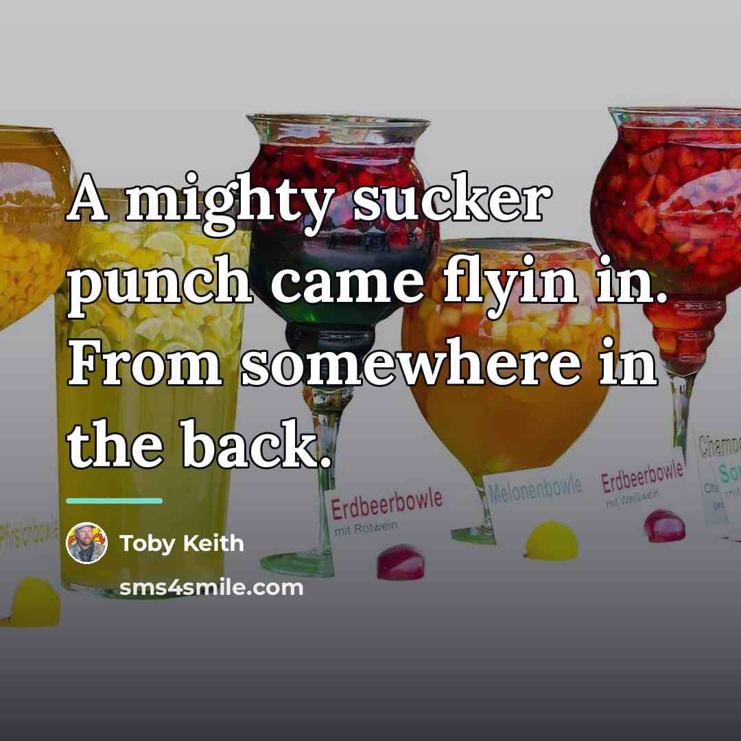 “A mighty sucker punch came flyin in. From somewhere in…” quote by Toby Keith