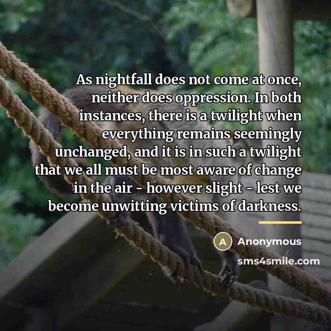 “As nightfall does not come at once, neither does oppression.…” quote by Anonymous