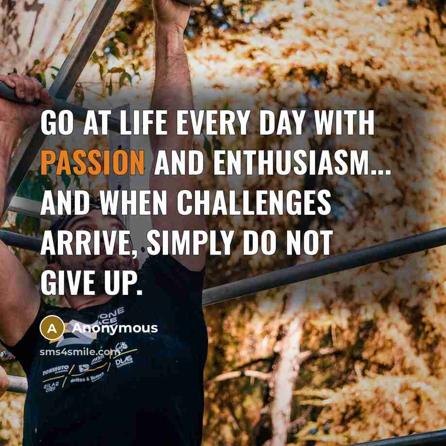 “Go at life every day with passion and enthusiasm... and when challenges arrive, simply do not give up.” quote by Anonymous