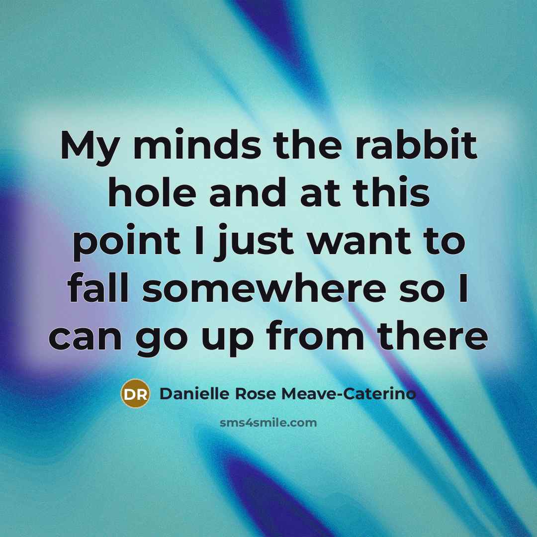 “My minds the rabbit hole and at this point I…” quote by Danielle Rose Meave-Caterino