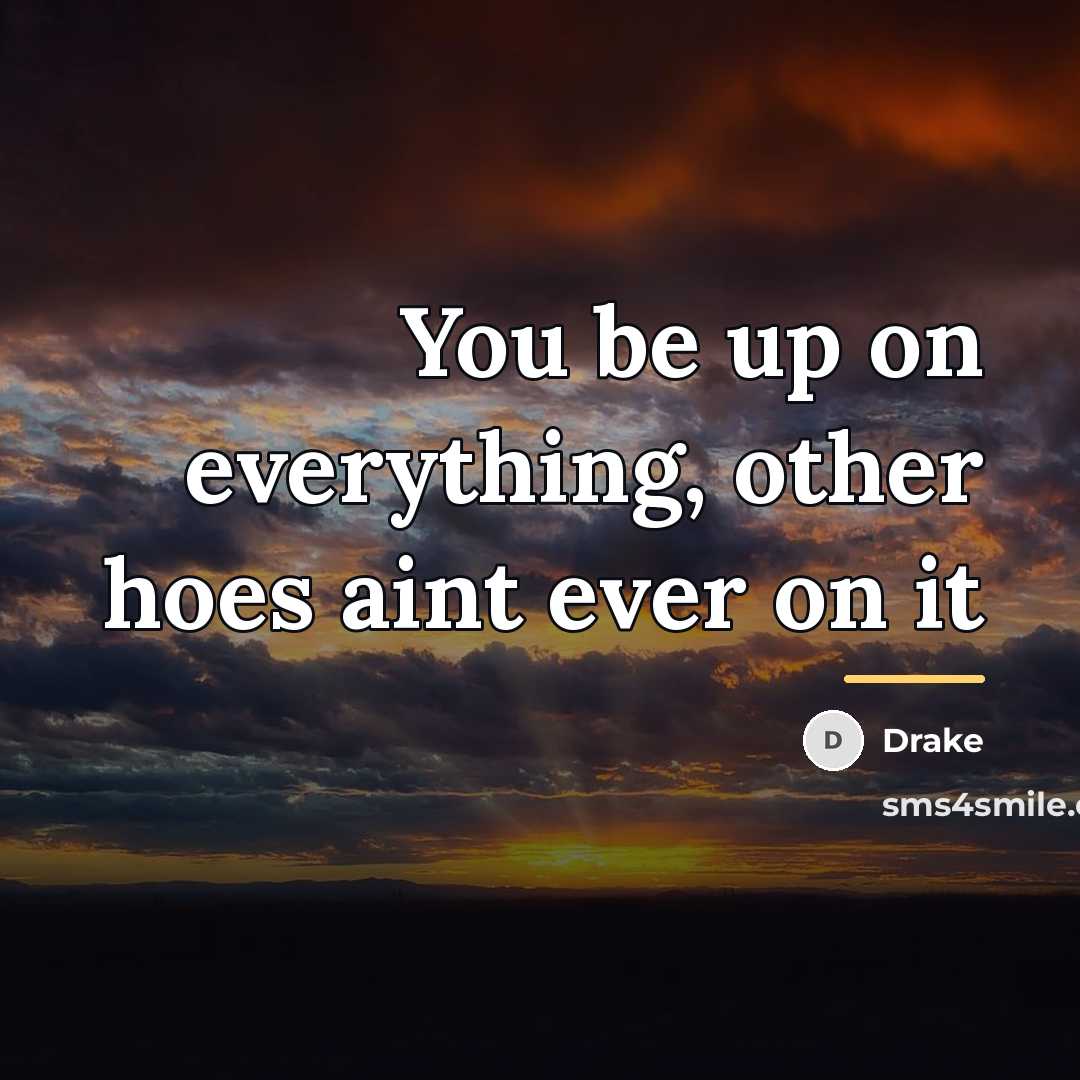 “You be up on everything, other hoes aint ever on…” quote by Drake