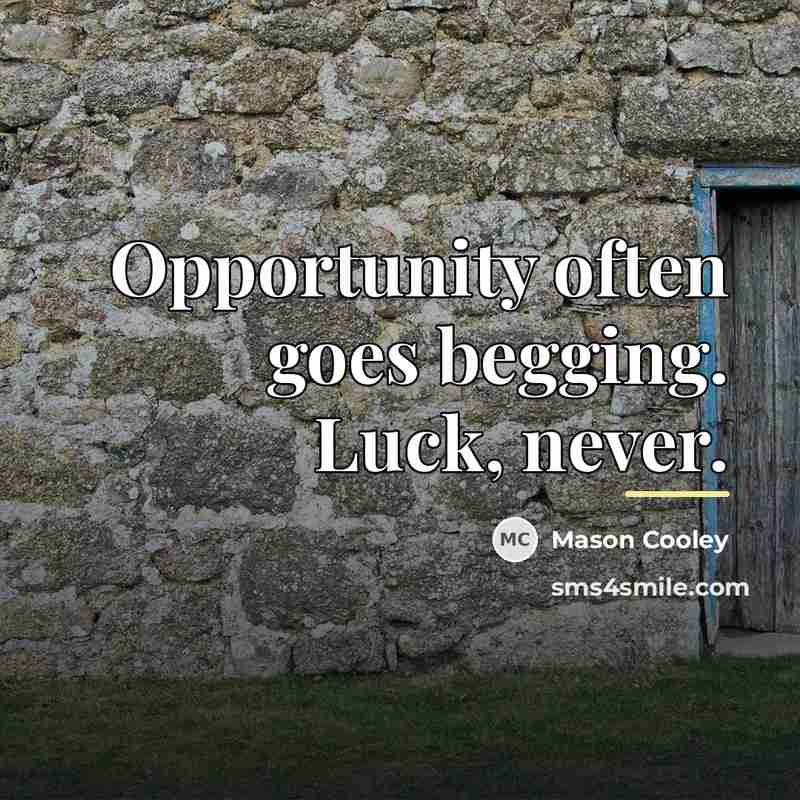 “Opportunity often goes begging. Luck, never.…” quote by Mason Cooley
