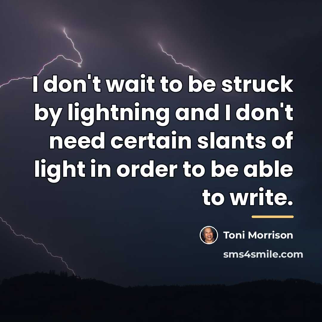 “I don't wait to be struck by lightning and I…” quote by Toni Morrison