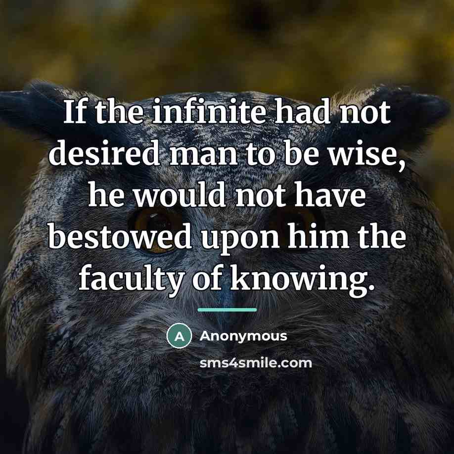 “If the infinite had not desired man to be wise,…” quote by Anonymous