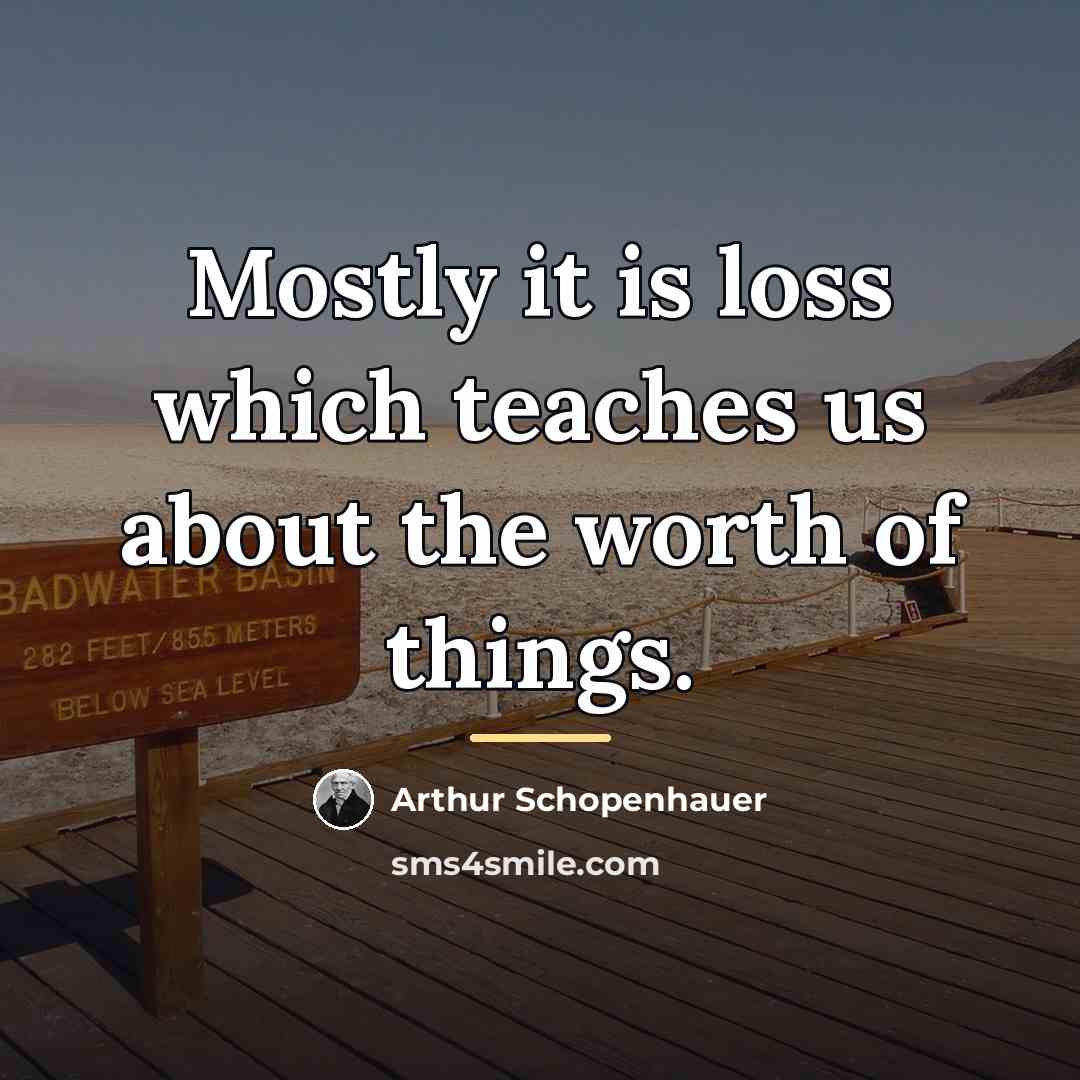 “Mostly it is loss which teaches us about the worth…” quote by Arthur Schopenhauer