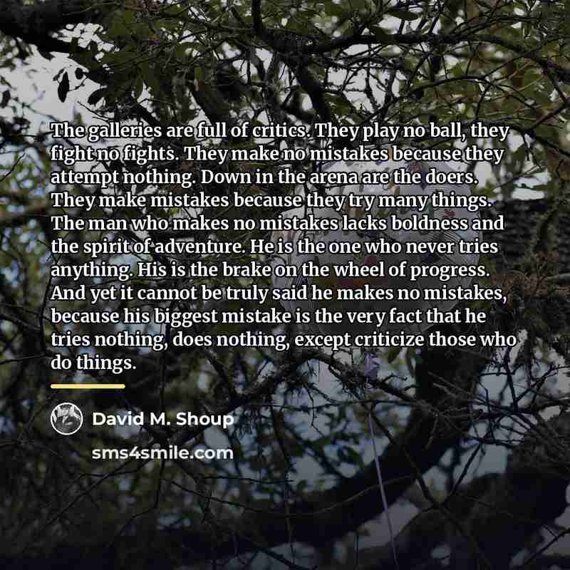 “The galleries are full of critics. They play no ball,…” quote by David M. Shoup