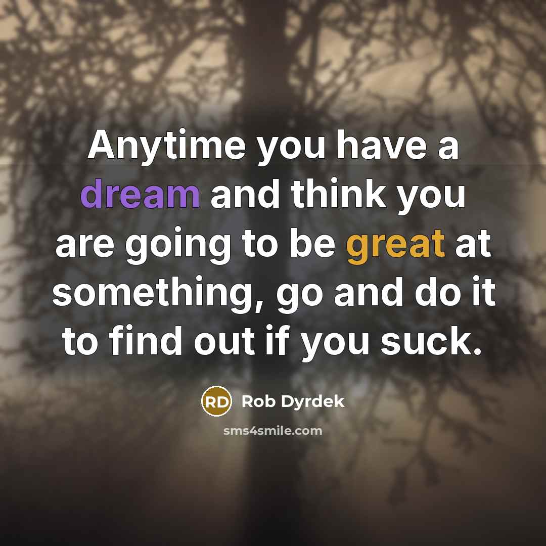 “Anytime you have a dream and think you are going to be great at something, go and do it to find out if you suck.” quote by Rob Dyrdek