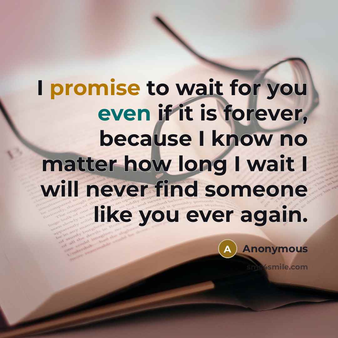 “I promise to wait for you even if it is forever, because I know no matter how long I wait I will never find someone like you ever again.” quote by Anonymous