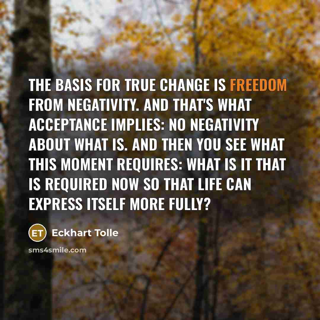 “The basis for true change is freedom from negativity. And…” quote by Eckhart Tolle