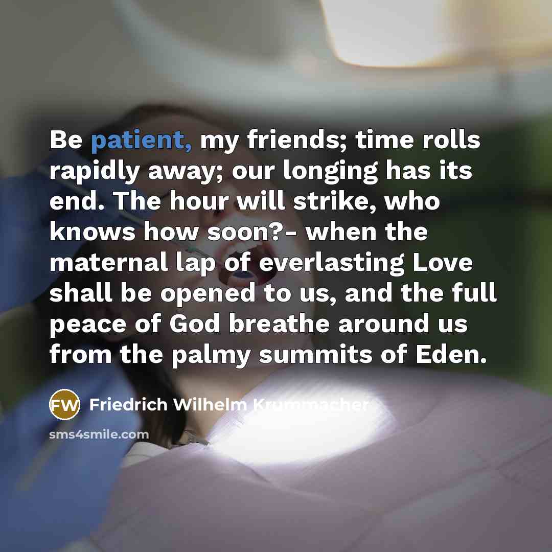 “Be patient, my friends; time rolls rapidly away; our longing…” quote by Friedrich Wilhelm Krummacher