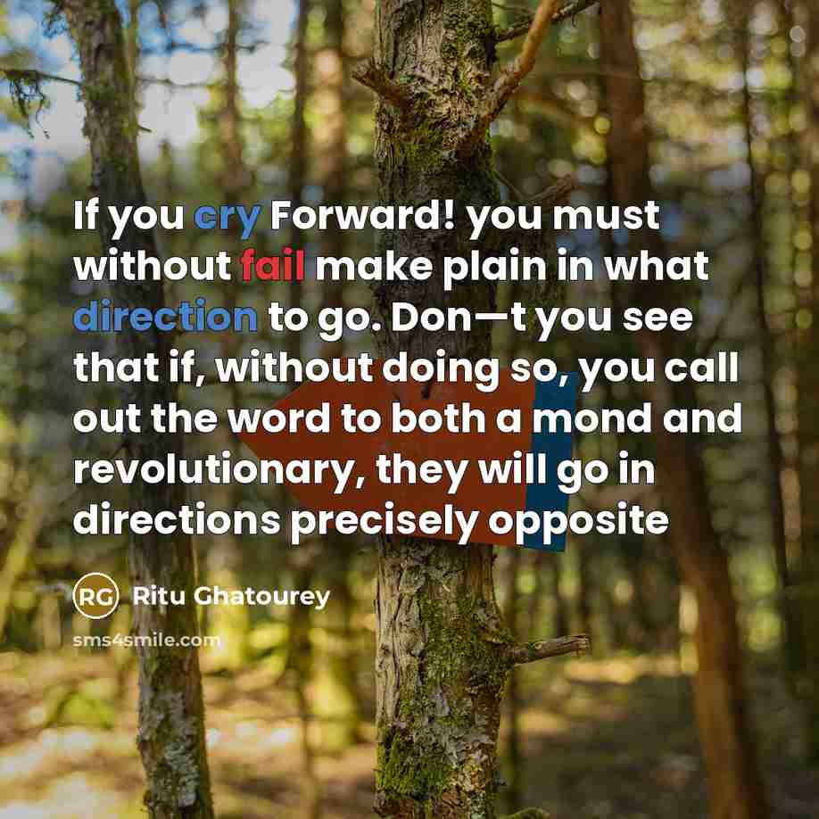 “If you cry Forward! you must without fail make plain in what direction to go. Don—t you see that if, without doing so, you call out the word to both a mond and revolutionary, they will go in directions precisely opposite” quote by Ritu Ghatourey