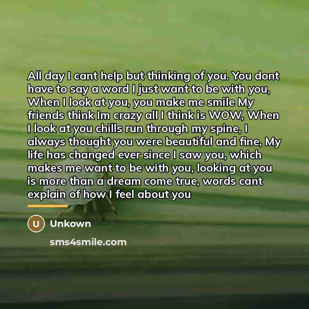 “All day I cant help but thinking of you. You…” quote by Unkown