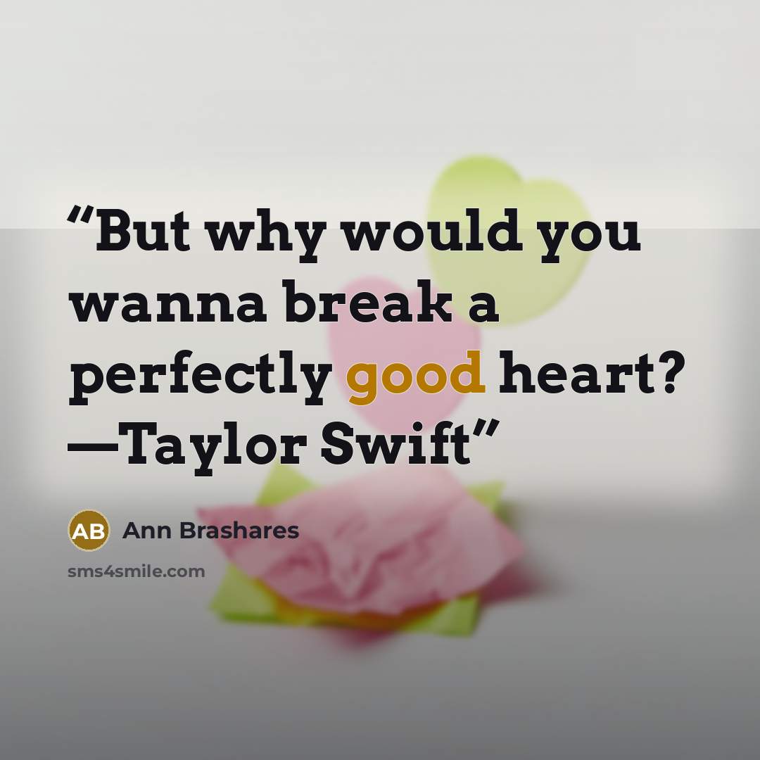 “But why would you wanna break a perfectly good heart? —Taylor Swift” quote by Ann Brashares