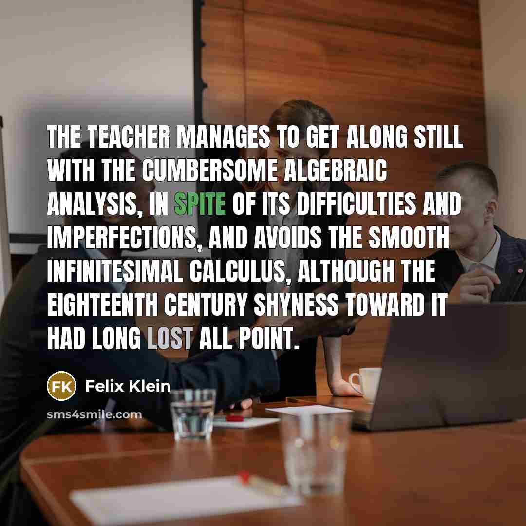 “The teacher manages to get along still with the cumbersome…” quote by Felix Klein