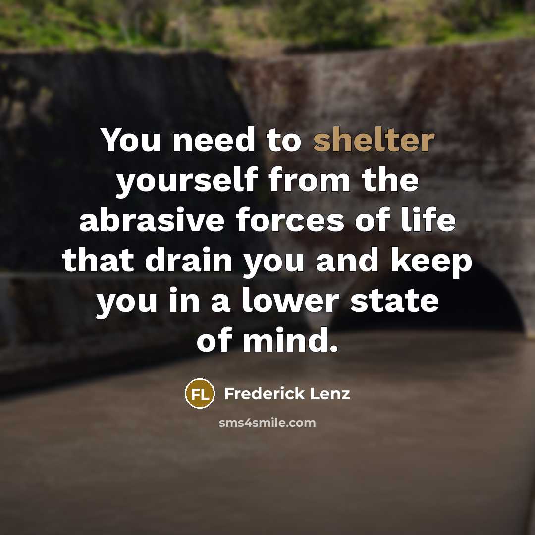 “You need to shelter yourself from the abrasive forces of…” quote by Frederick Lenz