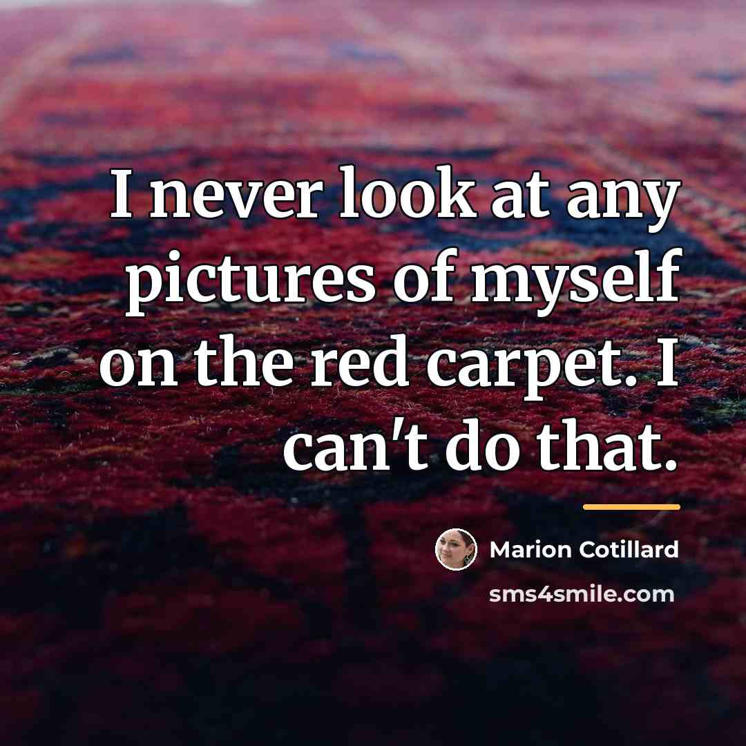 “I never look at any pictures of myself on the…” quote by Marion Cotillard