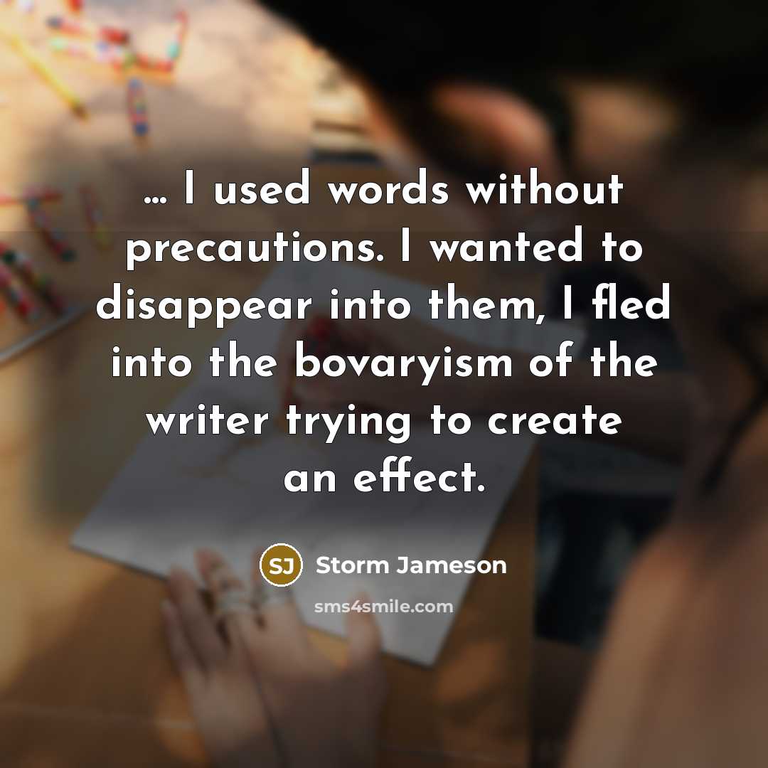 “... I used words without precautions. I wanted to disappear…” quote by Storm Jameson