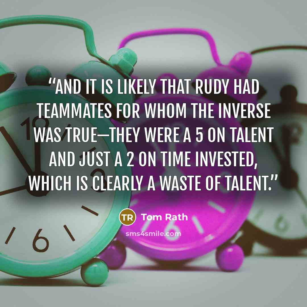“And it is likely that Rudy had teammates for whom the inverse was true—they were a 5 on talent and just a 2 on time invested, which is clearly a waste of talent.” quote by Tom Rath