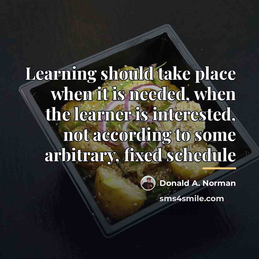 “Learning should take place when it is needed, when the…” quote by Donald A. Norman