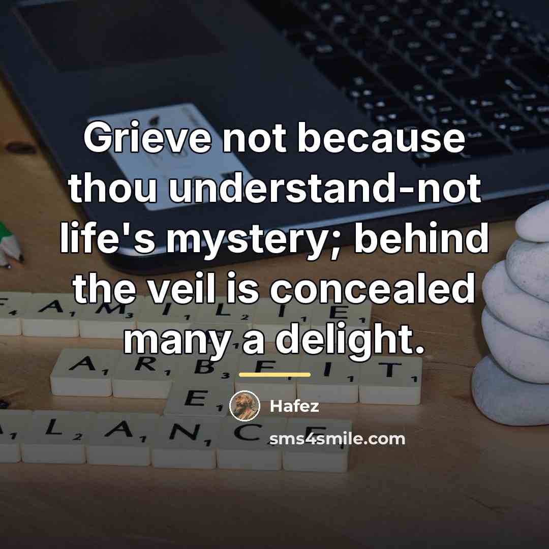 “Grieve not because thou understand-not life's mystery; behind the veil…” quote by Hafez