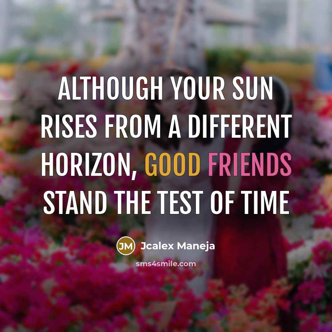 “Although your sun rises from a different horizon, good friends stand the test of time” quote by Jcalex Maneja