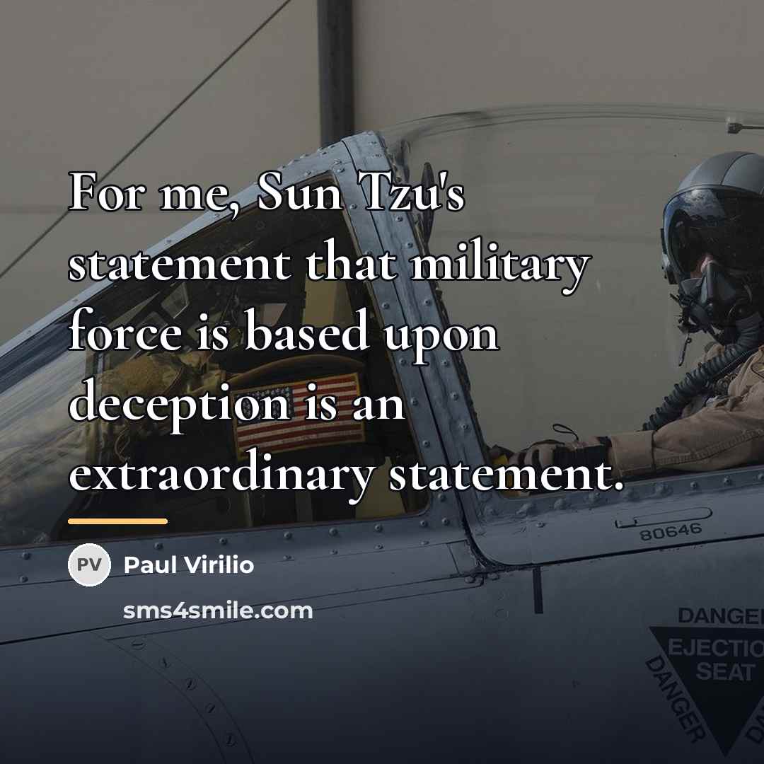 “For me, Sun Tzu's statement that military force is based…” quote by Paul Virilio