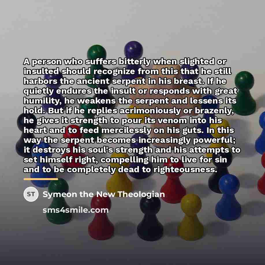 “A person who suffers bitterly when slighted or insulted should…” quote by Symeon the New Theologian