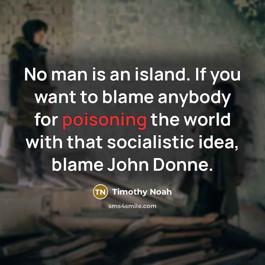 “No man is an island. If you want to blame…” quote by Timothy Noah